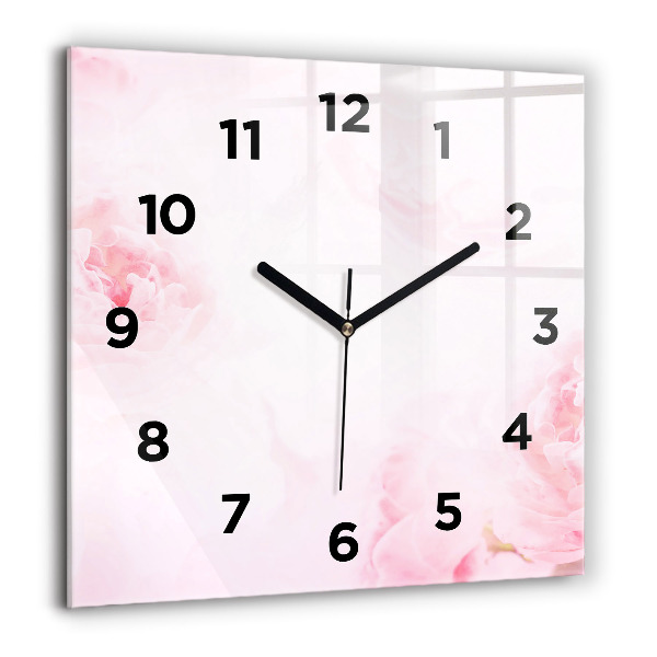 Square glass wall clock Blooming flowers