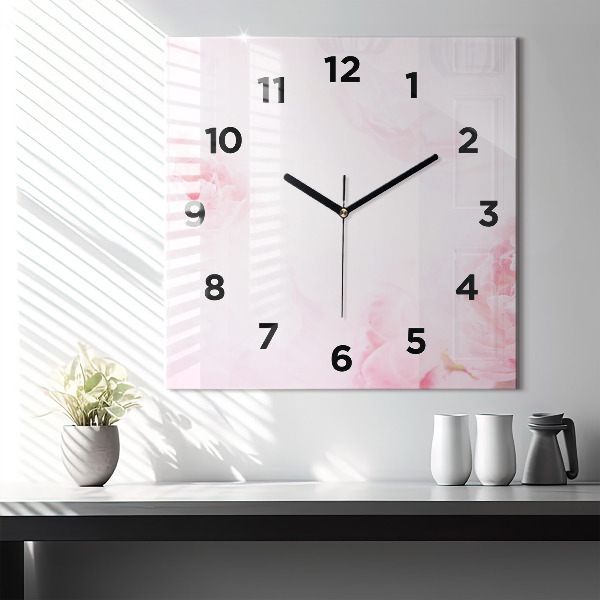 Square glass wall clock Blooming flowers