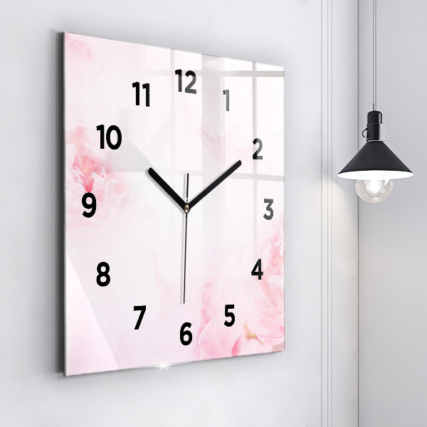 Square glass wall clock Blooming flowers