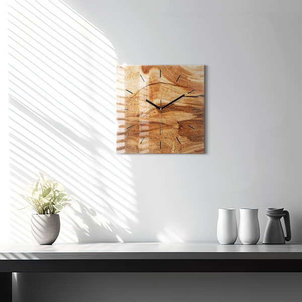 Square glass wall clock Wood texture