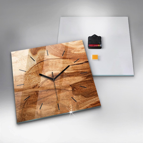 Square glass wall clock Wood texture