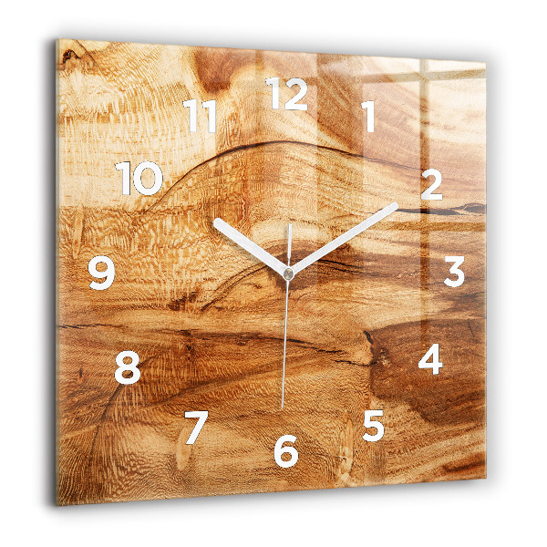 Square glass wall clock Wood texture