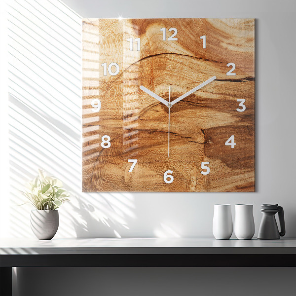 Square glass wall clock Wood texture