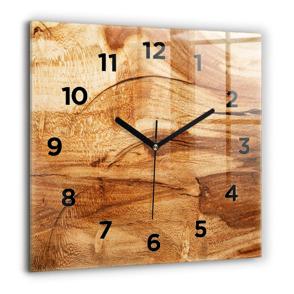 Square glass wall clock Wood texture