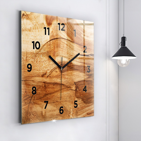 Square glass wall clock Wood texture