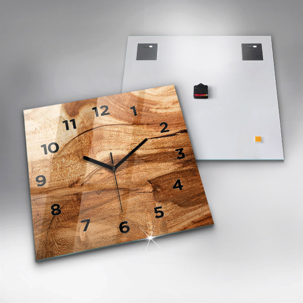 Square glass wall clock Wood texture