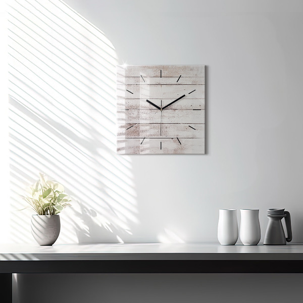 Square glass wall clock Light wood planks
