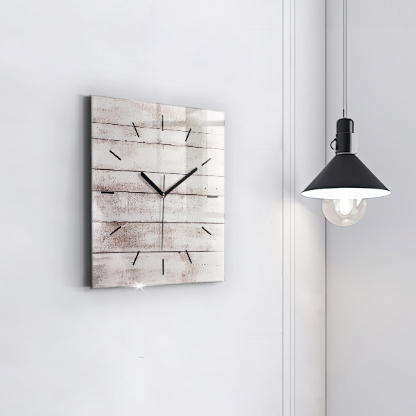 Square glass wall clock Light wood planks
