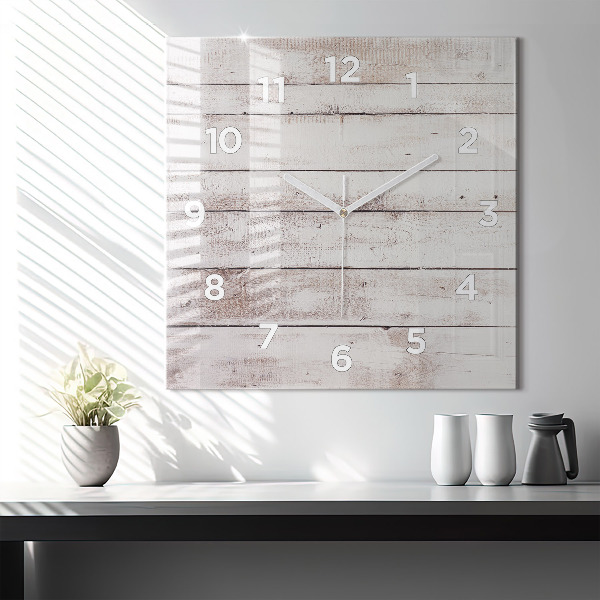 Square glass wall clock Light wood planks