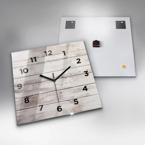 Square glass wall clock Light wood planks