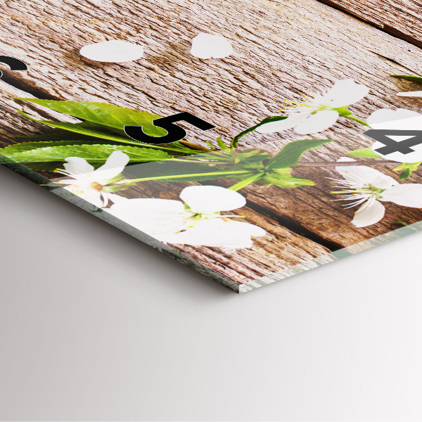 Square glass wall clock Flowers on wood