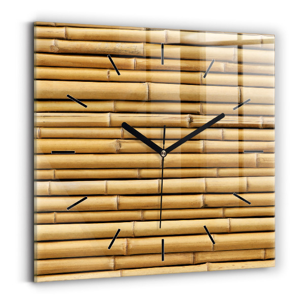 Square glass wall clock Bamboo sticks