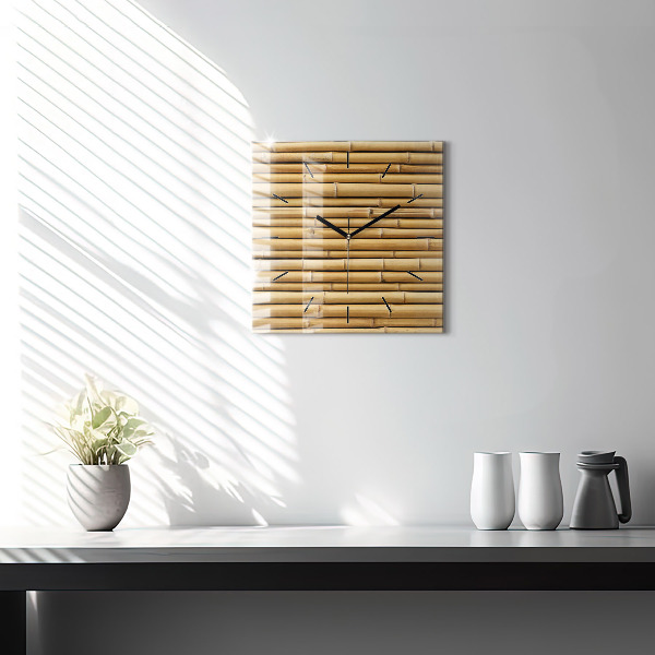 Square glass wall clock Bamboo sticks