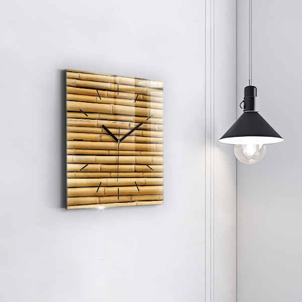 Square glass wall clock Bamboo sticks