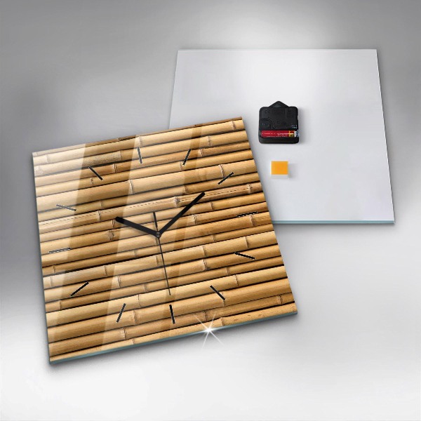 Square glass wall clock Bamboo sticks