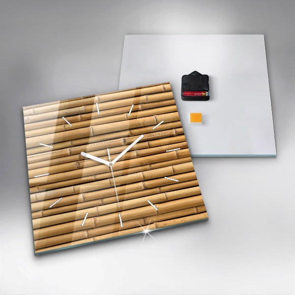 Square glass wall clock Bamboo sticks