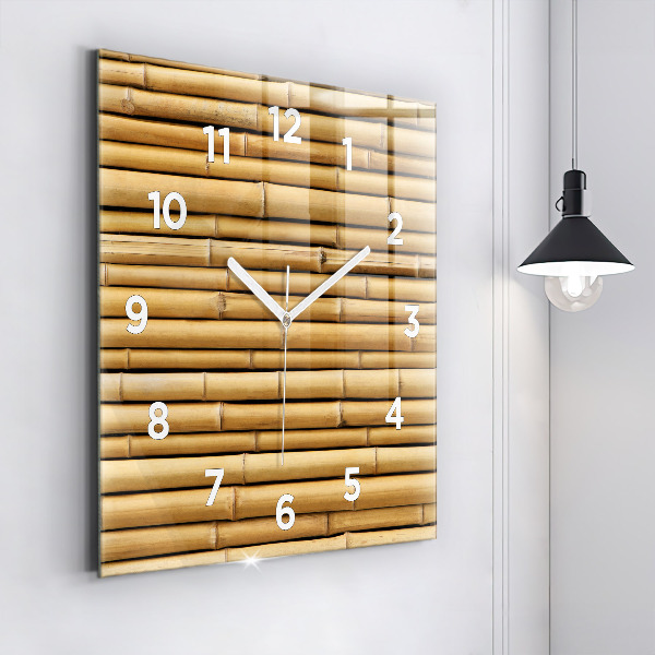 Square glass wall clock Bamboo sticks
