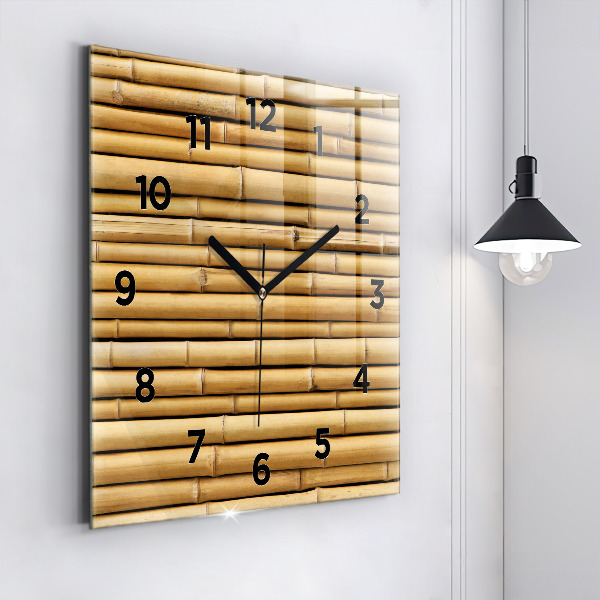Square glass wall clock Bamboo sticks