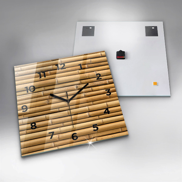 Square glass wall clock Bamboo sticks