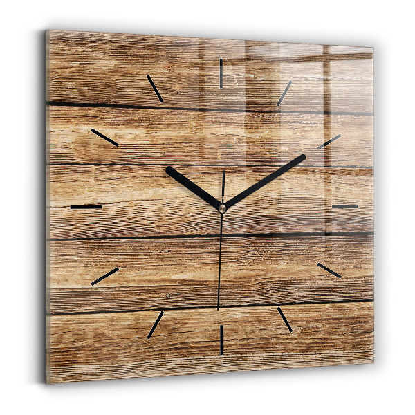 Square glass wall clock Wooden boards