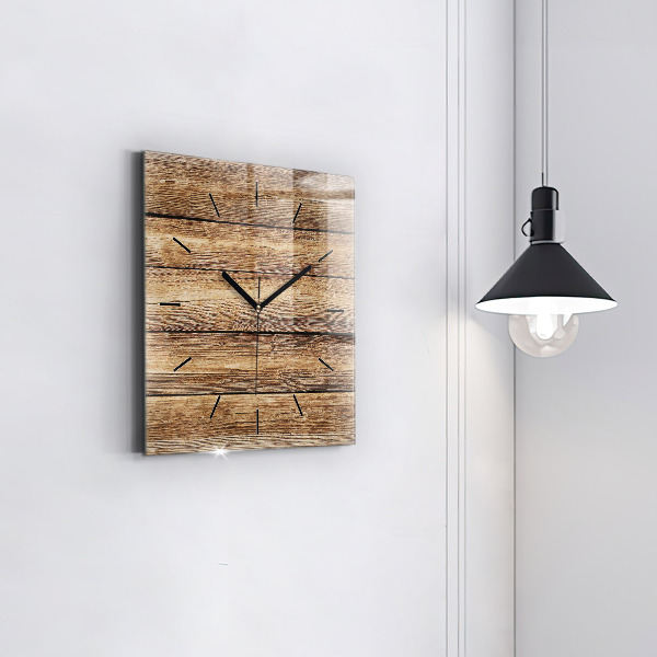 Square glass wall clock Wooden boards
