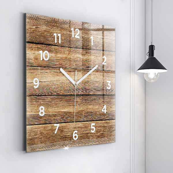 Square glass wall clock Wooden boards