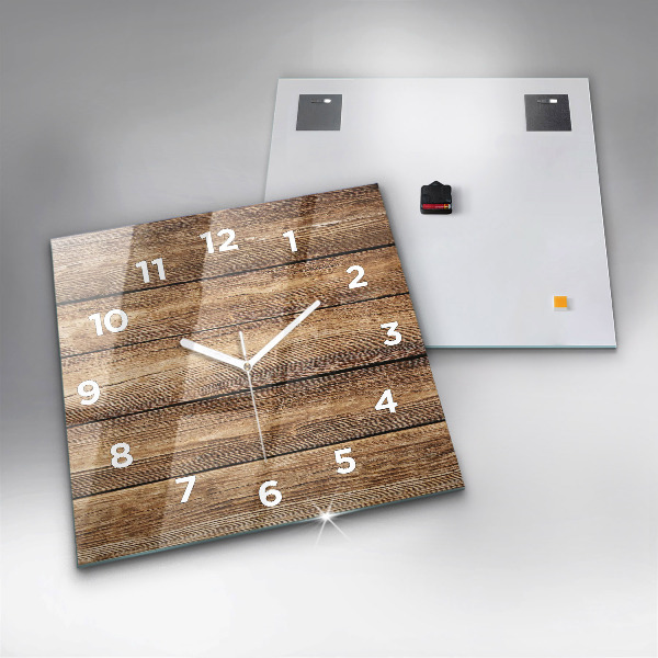 Square glass wall clock Wooden boards