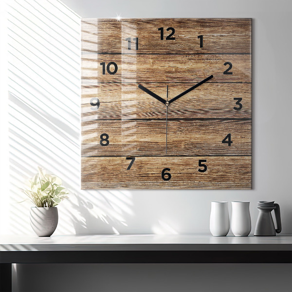 Square glass wall clock Wooden boards