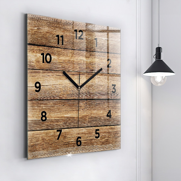 Square glass wall clock Wooden boards