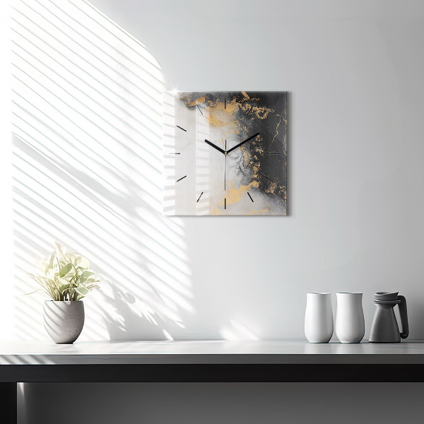 Square glass wall clock Artistic marble