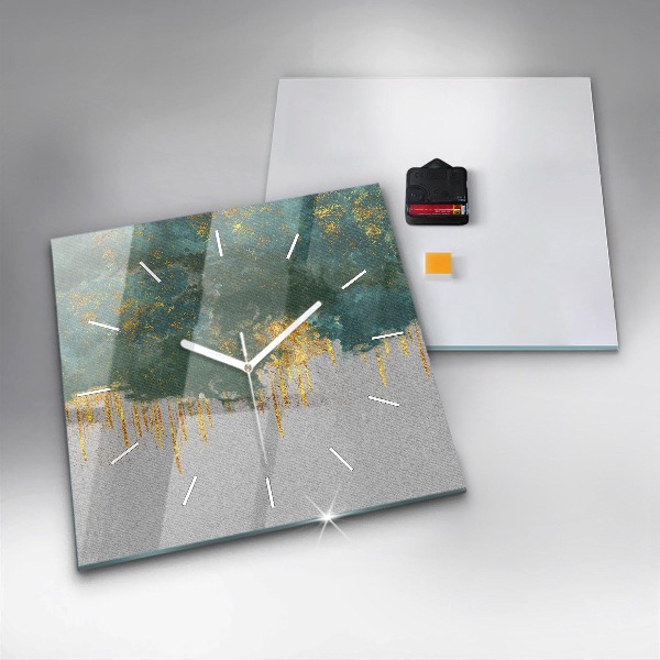 Square glass wall clock Decorative pattern
