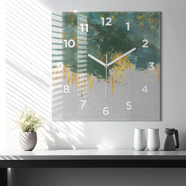 Square glass wall clock Decorative pattern