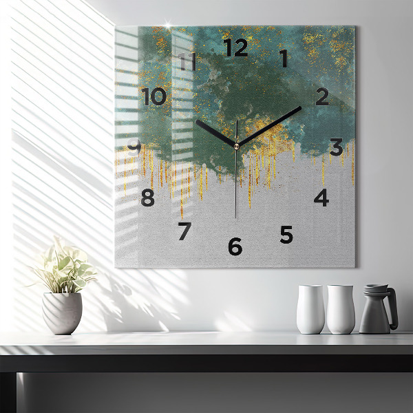 Square glass wall clock Decorative pattern