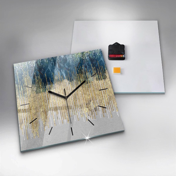 Square glass wall clock Decorative pattern and gold