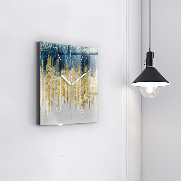 Square glass wall clock Decorative pattern and gold