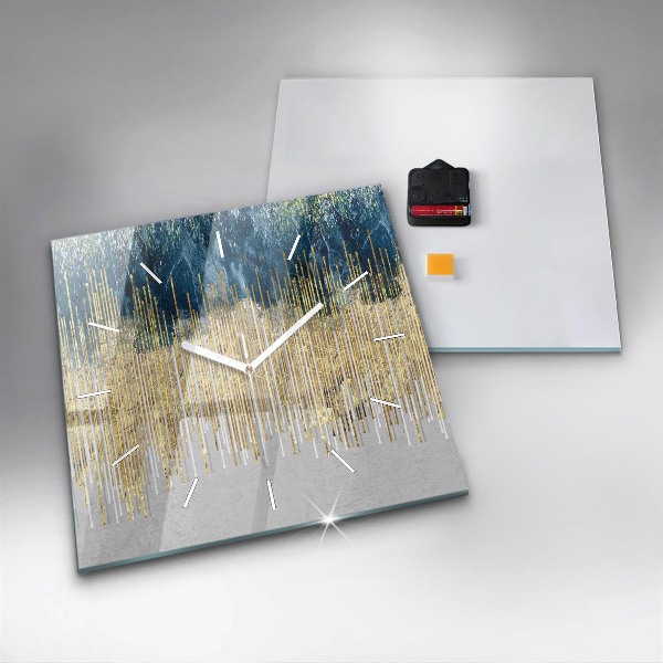 Square glass wall clock Decorative pattern and gold