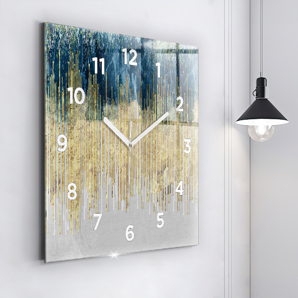 Square glass wall clock Decorative pattern and gold