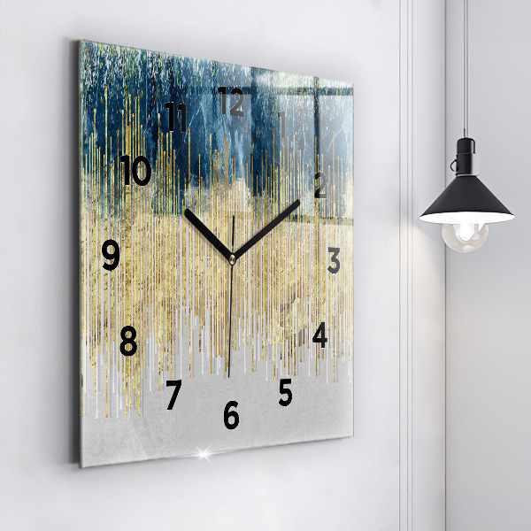 Square glass wall clock Decorative pattern and gold