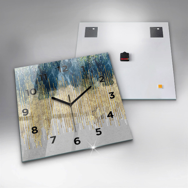 Square glass wall clock Decorative pattern and gold