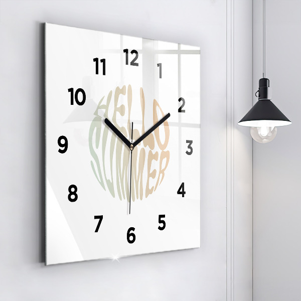Square glass wall clock Hello Summer!