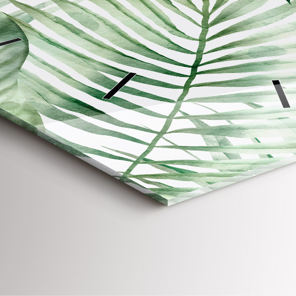 Square glass wall clock Painted plant leaves
