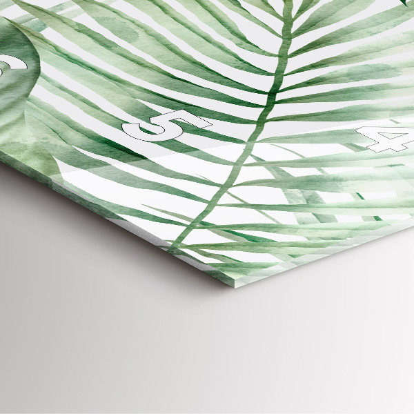 Square glass wall clock Painted plant leaves