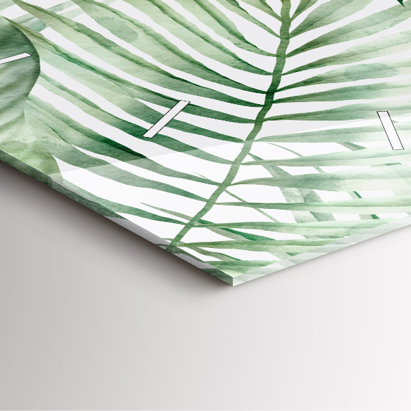 Square glass wall clock Painted plant leaves