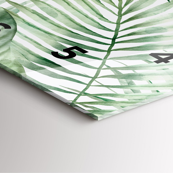 Square glass wall clock Painted plant leaves