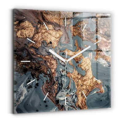 Square glass wall clock Marble gold abstract