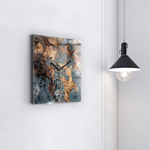 Square glass wall clock Marble gold abstract