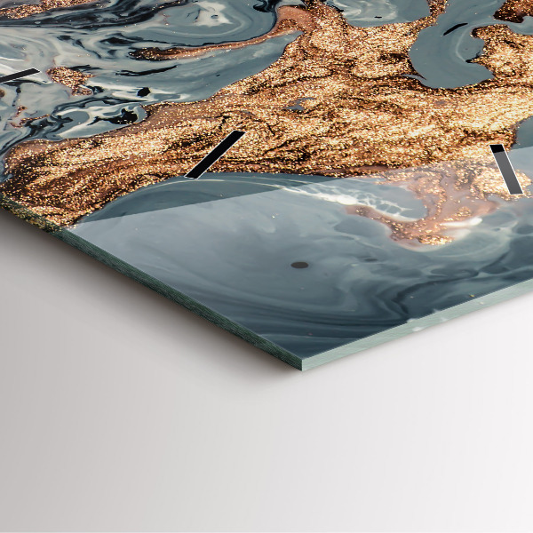 Square glass wall clock Marble gold abstract