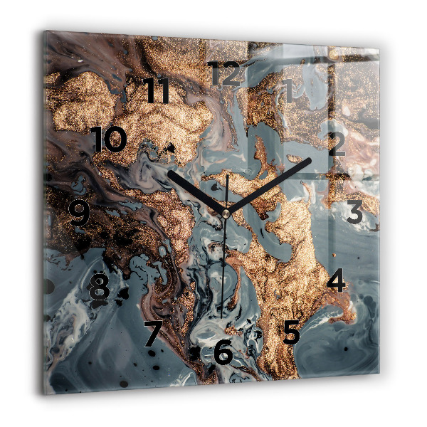 Square glass wall clock Marble gold abstract