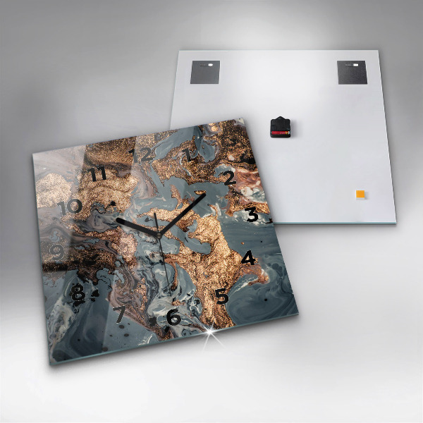 Square glass wall clock Marble gold abstract