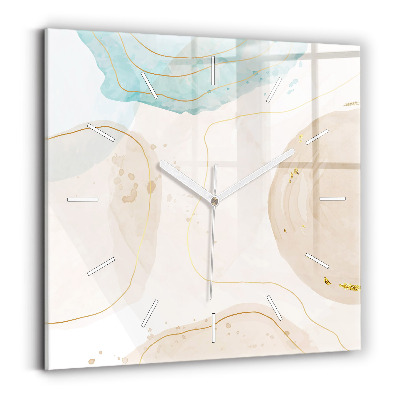 Square glass wall clock Watercolor stains